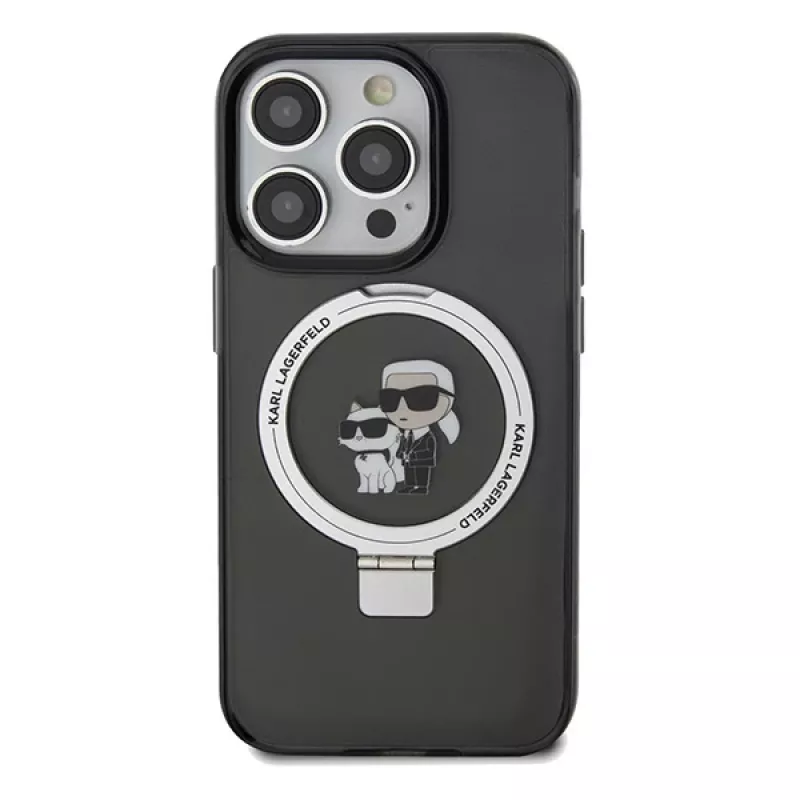 Karl Lagerfeld iPhone 13 Pro Max 6,7 palca pevné puzdro s držiakom na prsteň Karl & Choupette MagSafe čierne