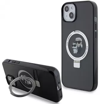 Karl Lagerfeld KLHMP15SHMRSKCK iPhone 15 / 14 / 13 6,1 čierne pevné puzdro s držiakom na prsteň Karl & Choupette MagSafe