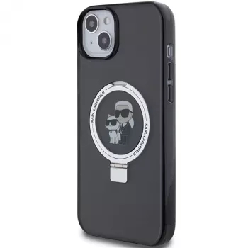 Karl Lagerfeld KLHMP15SHMRSKCK iPhone 15 / 14 / 13 6,1 čierne pevné puzdro s držiakom na prsteň Karl & Choupette MagSafe