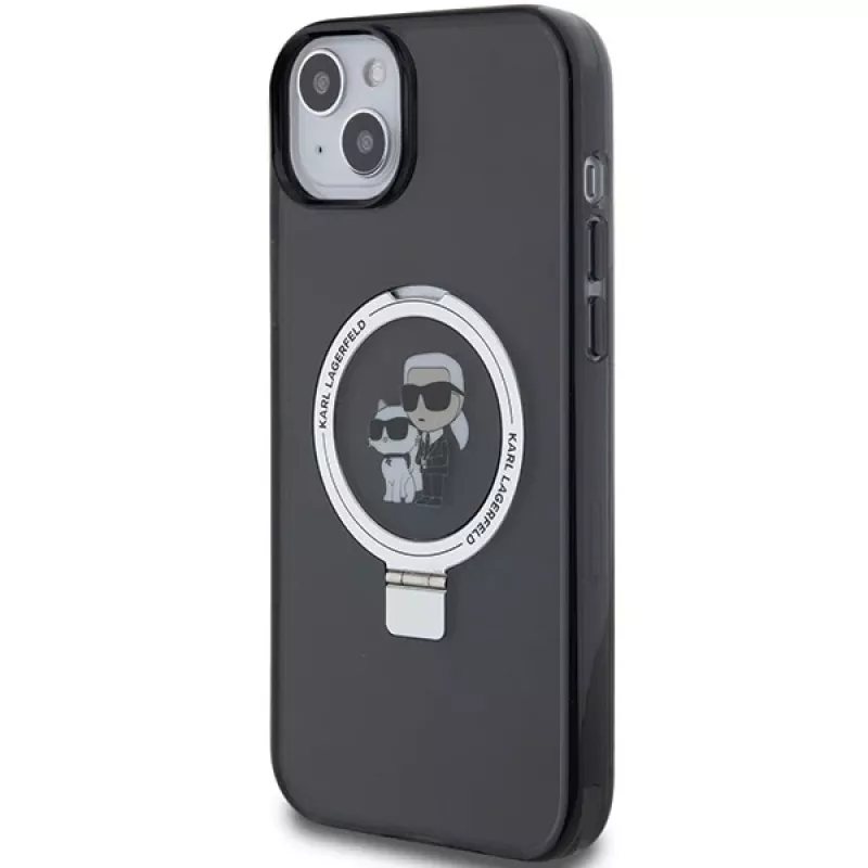 Karl Lagerfeld KLHMP15MHMRSKCK pevné puzdro s držiakom na prsteň MagSafe pre iPhone 15 Plus / 14 Plus 6,7 palca čierne