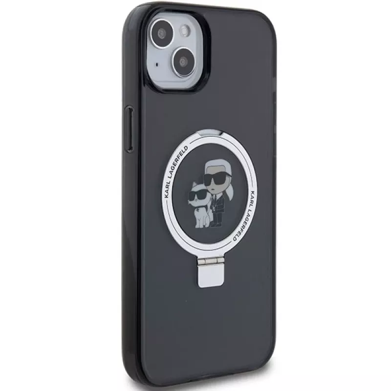 Karl Lagerfeld KLHMP15MHMRSKCK pevné puzdro s držiakom na prsteň MagSafe pre iPhone 15 Plus / 14 Plus 6,7 palca čierne