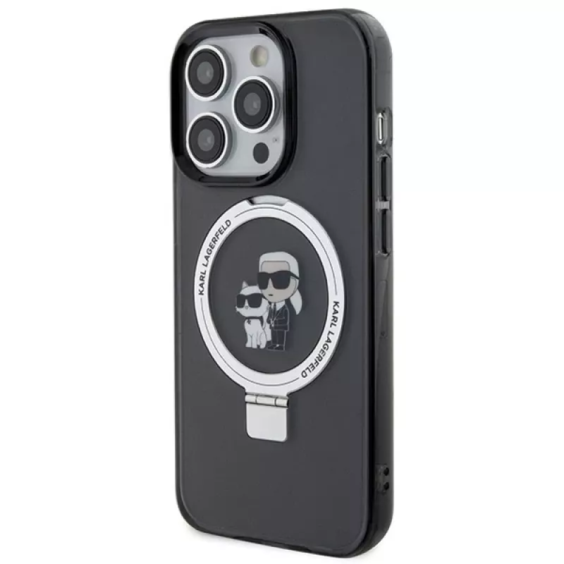 Karl Lagerfeld KLHMP15LHMRSKCK pevné puzdro s držiakom na prsteň MagSafe pre iPhone 15 Pro 6,1 čierne