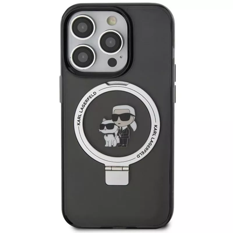 Karl Lagerfeld KLHMP15LHMRSKCK pevné puzdro s držiakom na prsteň MagSafe pre iPhone 15 Pro 6,1 čierne