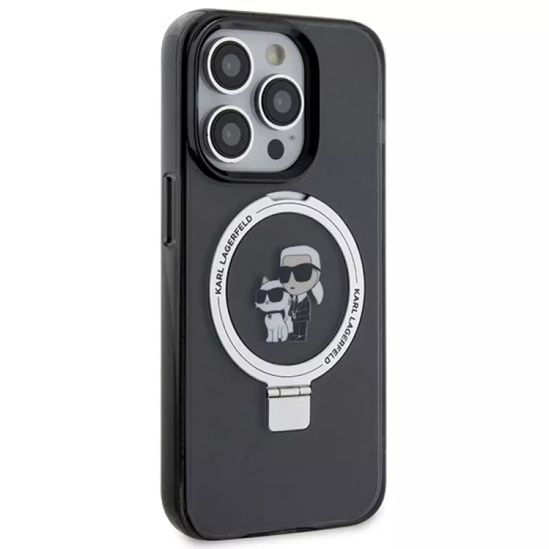 Karl Lagerfeld KLHMP15LHMRSKCK pevné puzdro s držiakom na prsteň MagSafe pre iPhone 15 Pro 6,1 čierne