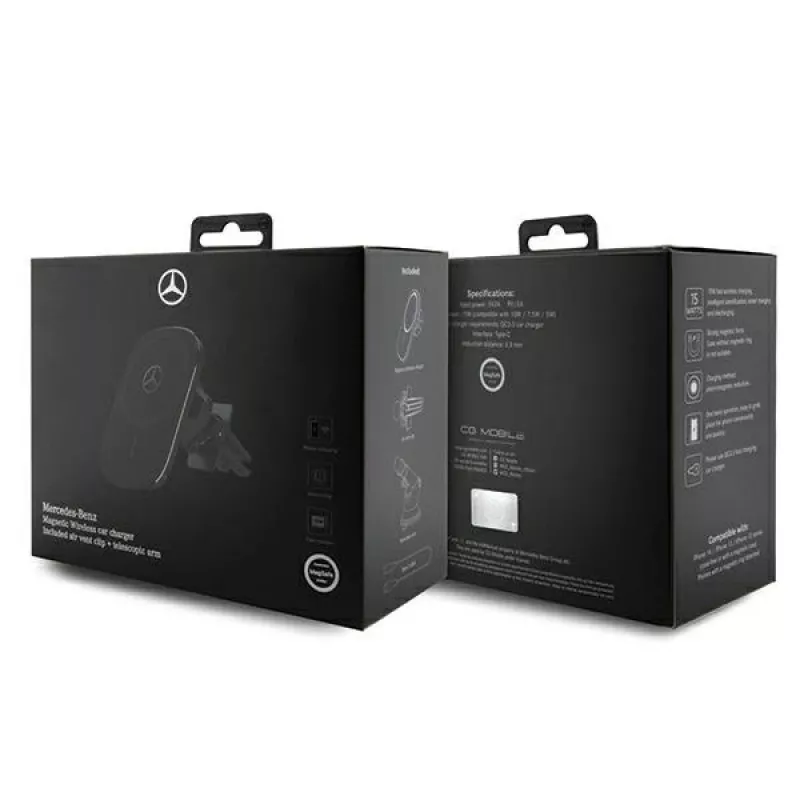 Mercedes Silver Star MagSafe magnetická bezdrôtová nabíjačka do auta 15W (čierna)