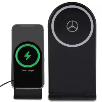 Mercedes-Benz skladací 2-in-1 bezdrôtový stojan na nabíjanie 15W čierna strieborná hviezda MagSafe
