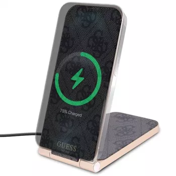 Guess skladacia 2-in-1 bezdrôtová nabíjačka GUDCFAL4PEGK 15W čierna 4G vzor MagSafe