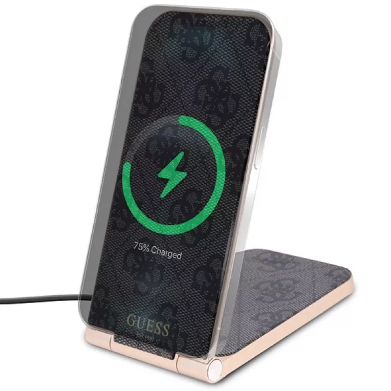 Guess skladacia 2-in-1 bezdrôtová nabíjačka GUDCFAL4PEGK 15W čierna 4G vzor MagSafe