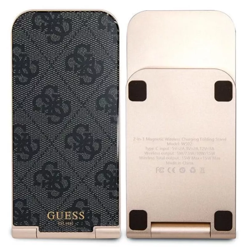 Guess skladacia 2-in-1 bezdrôtová nabíjačka GUDCFAL4PEGK 15W čierna 4G vzor MagSafe