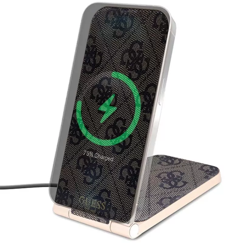 Guess skladacia 2-in-1 bezdrôtová nabíjačka GUDCFAL4PEGW 15W hnedá 4G vzor MagSafe