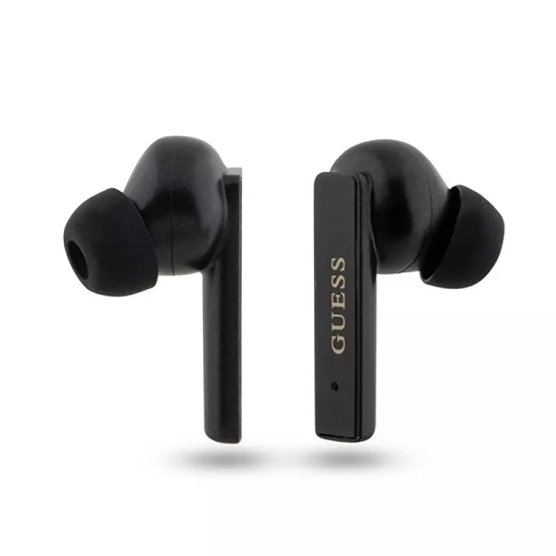 Guess potlačené logo True Wireless Stereo Bluetooth slúchadlá s nabíjacím puzdrom (čierna)