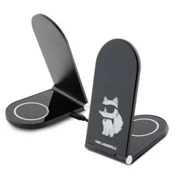 Karl Lagerfeld skladacia 2-in-1 bezdrôtová nabíjačka KLDCRFALCHNK 15W čierna Choupette MagSafe