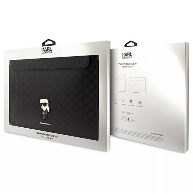 Karl Lagerfeld puzdro KLCS16SAKHPKK 16 inch čierna Saffiano Monogram Ikonik puzdro na notebook