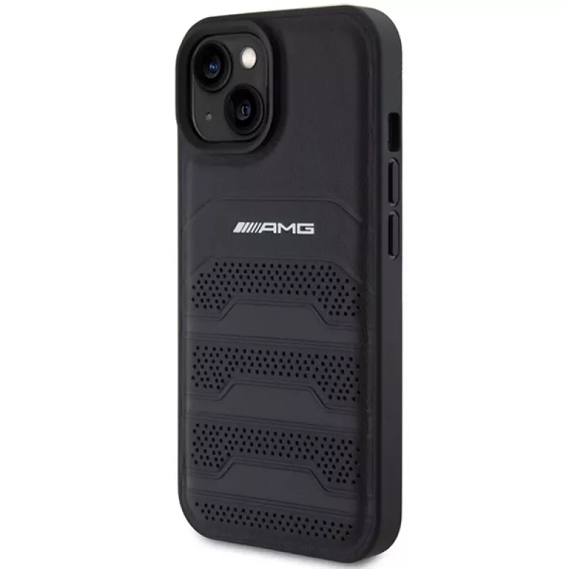 AMG AMHCP15MGSEBK pevné kožené puzdro s vyrazenými líniami pre iPhone 15 Plus / 14 Plus 6,7