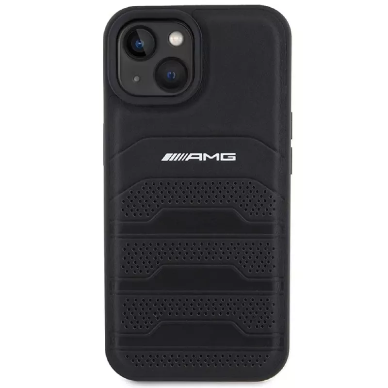 AMG AMHCP15MGSEBK pevné kožené puzdro s vyrazenými líniami pre iPhone 15 Plus / 14 Plus 6,7