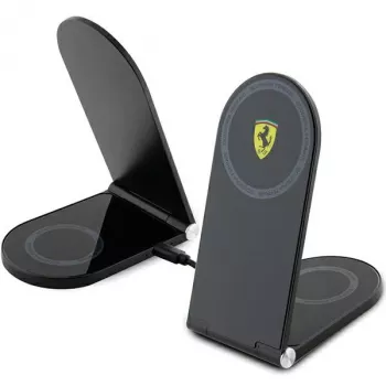 Ferrari skladacia 2-in-1 bezdrôtová nabíjačka FECBFMALK 15W čierna potlačené logo MagSafe