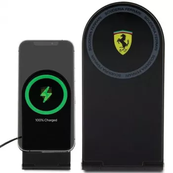 Ferrari skladacia 2-in-1 bezdrôtová nabíjačka FECBFMALK 15W čierna potlačené logo MagSafe