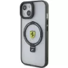 Ferrari FEHMP15MUSCAK iPhone 15 Plus / 14 Plus 6,7 inch priehľadné dymové pevné puzdro s držiakom na prsteň, MagSafe, kolekcia 2023
