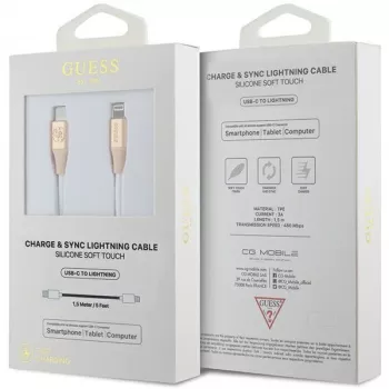 Guess GUCLLALRGDD kábel USB-C na Lightning 1,5 m rýchle nabíjanie svetlozlatá s vyrazeným logom