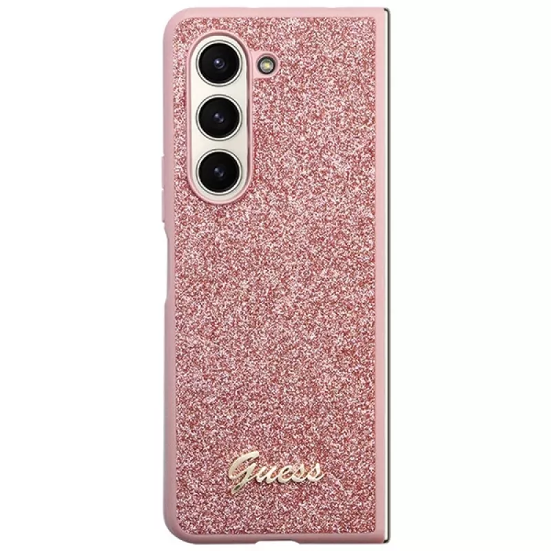 Guess GUHCZFD5HGGSHP F946 Glitter Script pevné puzdro pre Samsung Galaxy Z Fold5 - ružová