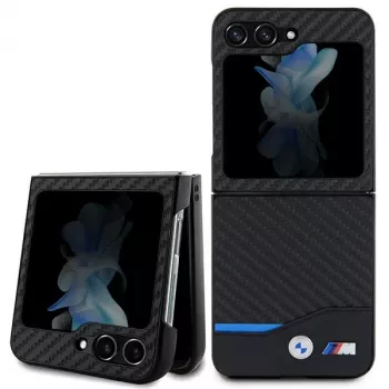 BMW M Collection kožená karbónová zadná krytka pre Samsung Galaxy Z Flip5 - čierna