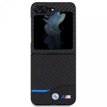 BMW M Collection kožená karbónová zadná krytka pre Samsung Galaxy Z Flip5 - čierna