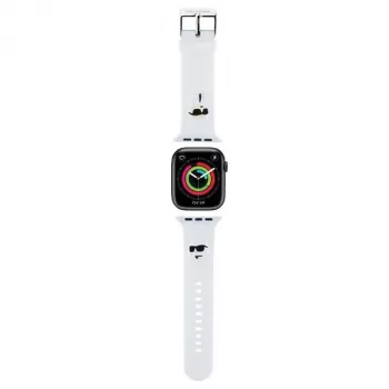 Karl Lagerfeld remienok KLAWMSLKCNH pre Apple Watch 38/40/41mm biely 3D gumený Karl & Choupette Heads