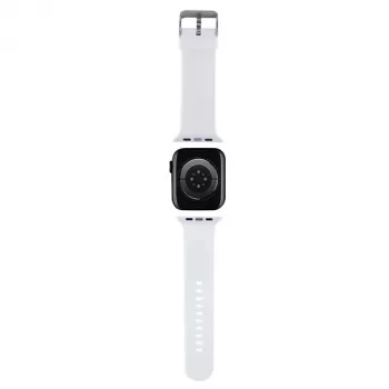 Karl Lagerfeld remienok KLAWMSLKCNH pre Apple Watch 38/40/41mm biely 3D gumený Karl & Choupette Heads