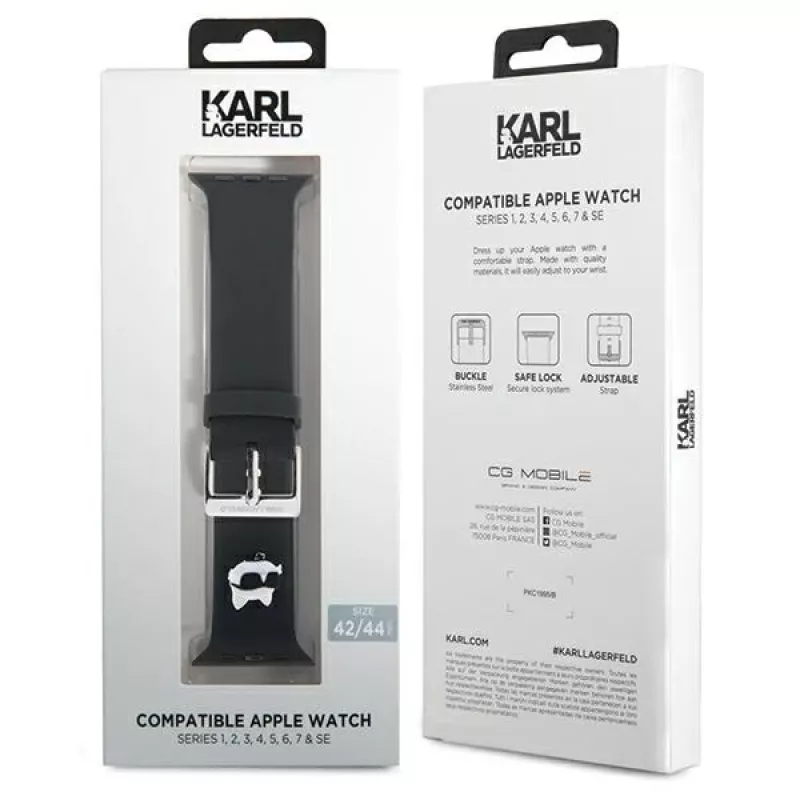 Karl Lagerfeld 3D gumený remienok Choupette Head pre Apple Watch 42/44/45/49mm čierny