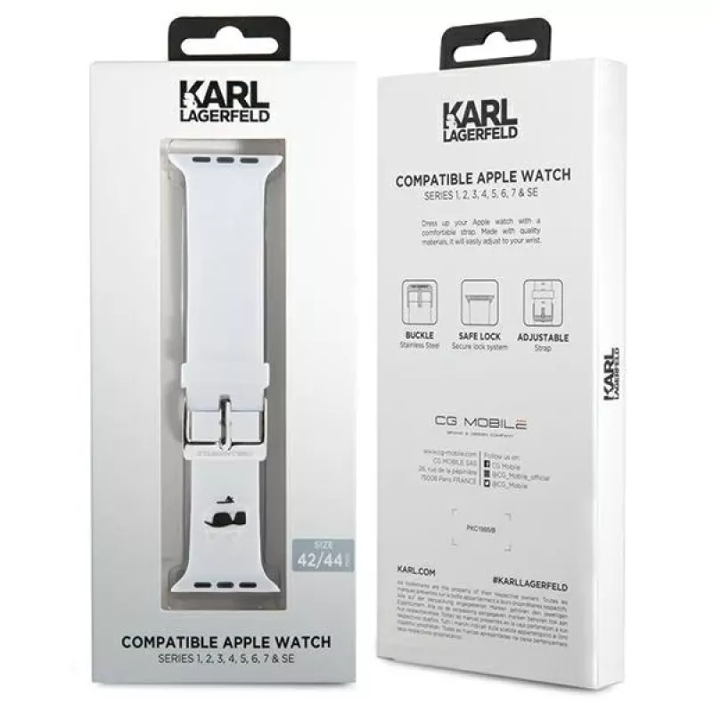 Karl Lagerfeld 3D gumený remienok Choupette Head pre Apple Watch 42/44/45/49mm biely