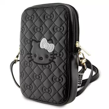 Hello Kitty Quilted Bows Strap - taška cez rameno na telefón (čierna)