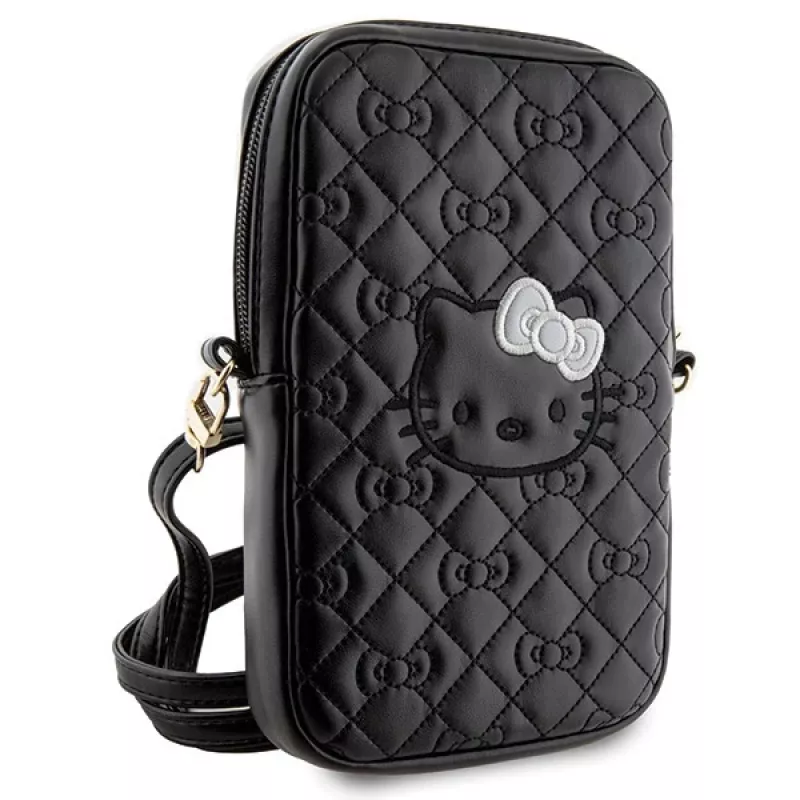 Hello Kitty Quilted Bows Strap - taška cez rameno na telefón (čierna)