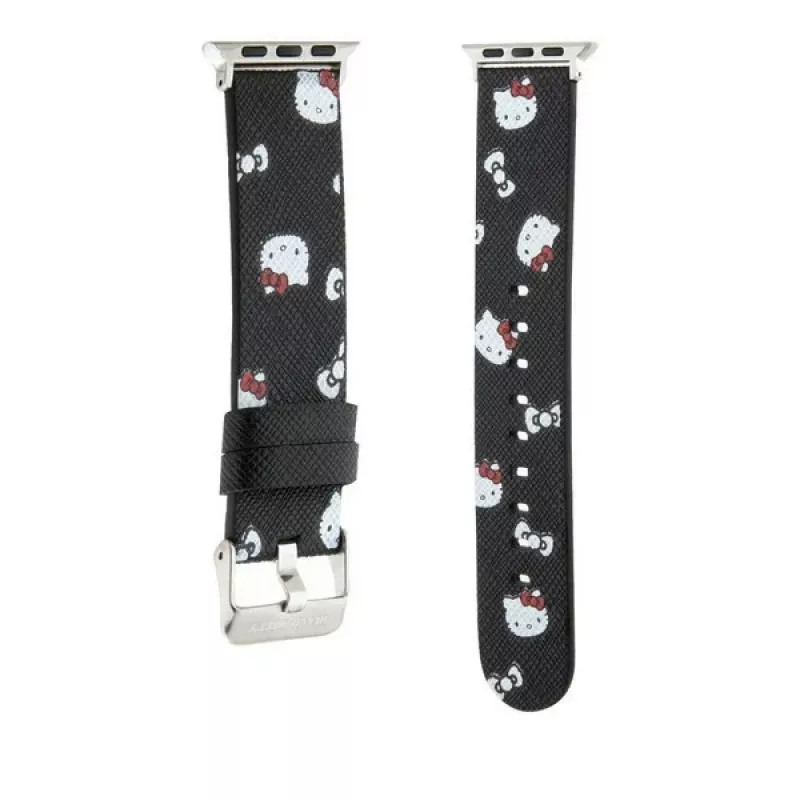 Hello Kitty HKAWMPSAPSK remienok pre Apple Watch 38/40/41mm čierny silikón vzor Heads & Bows