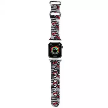 Hello Kitty HKAWMSDIEZK silikónový remienok pre Apple Watch 38/40/41 mm čierny s mašľami a pruhmi
