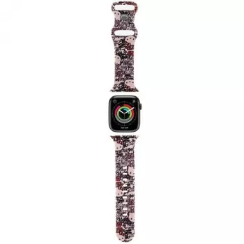 Hello Kitty HKAWMSDGPTP silikónový remienok pre Apple Watch 38/40/41 mm ružový Graffiti Tags