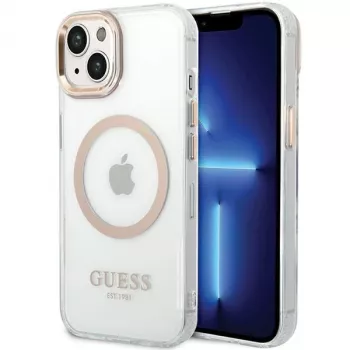Guess GUHMP15MHTRMD Metal Outline hard case pre iPhone 15 Plus / 14 Plus 6,7 inch zlatý s MagSafe