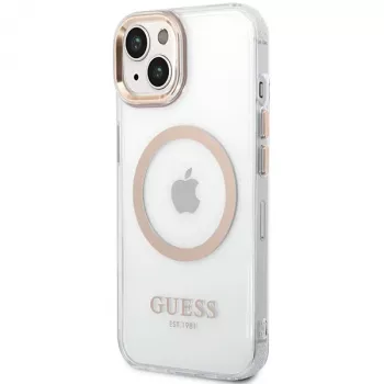 Guess GUHMP15MHTRMD Metal Outline hard case pre iPhone 15 Plus / 14 Plus 6,7 inch zlatý s MagSafe