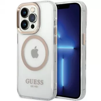 Guess GUHMP15XHTRMD Metal Outline hard case pre Apple iPhone 15 Pro Max, zlatý, kompatibilný s MagSafe