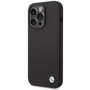 BMW BMHCP15XSILBK silikónové puzdro pre iPhone 15 Pro Max 6,7 inch čierne s kovovým logom