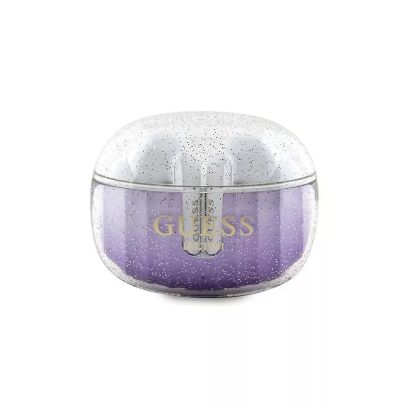 Guess Glitter Gradient True Wireless Bluetooth slúchadlá s nabíjacím puzdrom (fialové)