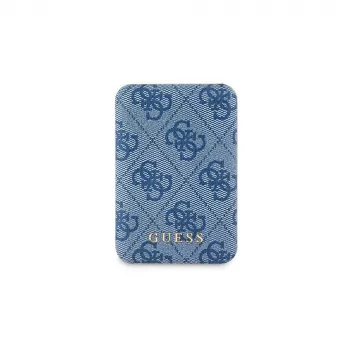 Guess bezdrôtová power banka 5000mAh modrá 4G kožená Metal Logo MagSafe 15W