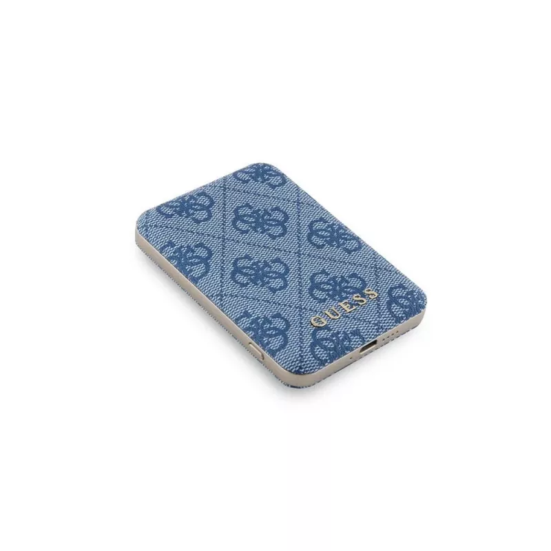 Guess bezdrôtová power banka 5000mAh modrá 4G kožená Metal Logo MagSafe 15W