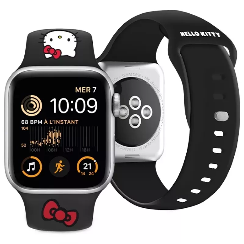 Hello Kitty HKAWLSCHBLK silikónový remienok pre Apple Watch 42/44/45/49 mm čierny