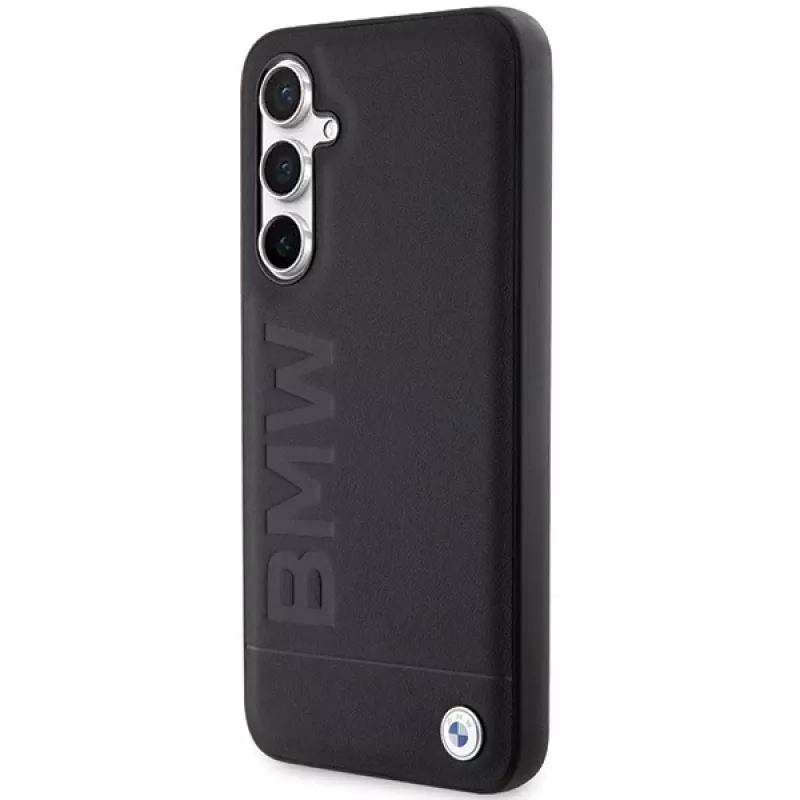 BMW S23 FE S711 čierne kožené puzdro s hot stamp pre Samsung Galaxy S23 FE