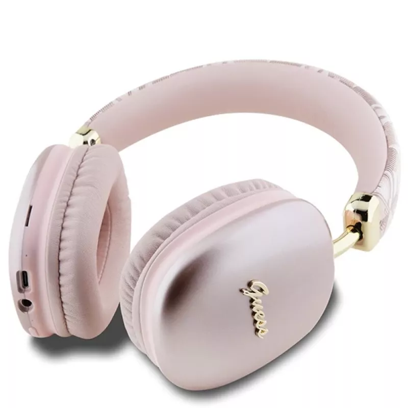 Guess Gcube Metallic Script Logo on-ear Bluetooth slúchadlá ružové