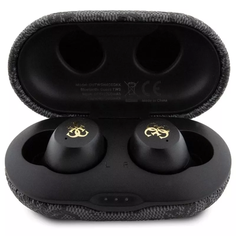 Guess 4G Metal Logo Bluetooth TWS ENC slúchadlá s nabíjacím puzdrom (čierne)