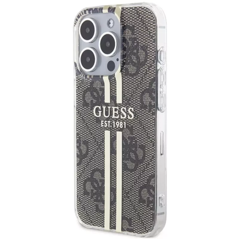 Guess GUHCP15LH4PSEGW iPhone 15 Pro 6.1 pevné puzdro IML 4G Gold Stripe hnedá