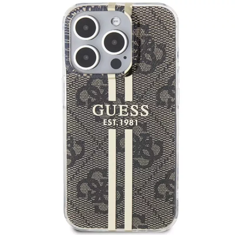 Guess GUHCP15LH4PSEGW iPhone 15 Pro 6.1 pevné puzdro IML 4G Gold Stripe hnedá