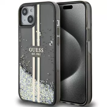 Guess GUHCP15MLFCSEGK Liquid Glitter Gold Stripes pevné puzdro pre iPhone 15 Plus / 14 Plus 6,7