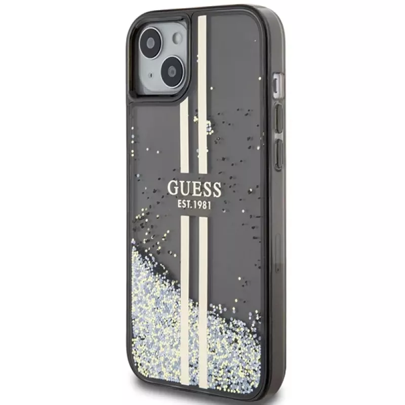 Guess GUHCP15MLFCSEGK Liquid Glitter Gold Stripes pevné puzdro pre iPhone 15 Plus / 14 Plus 6,7